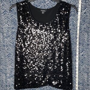 George Sparkling Black Sequin Tank Top Blouse